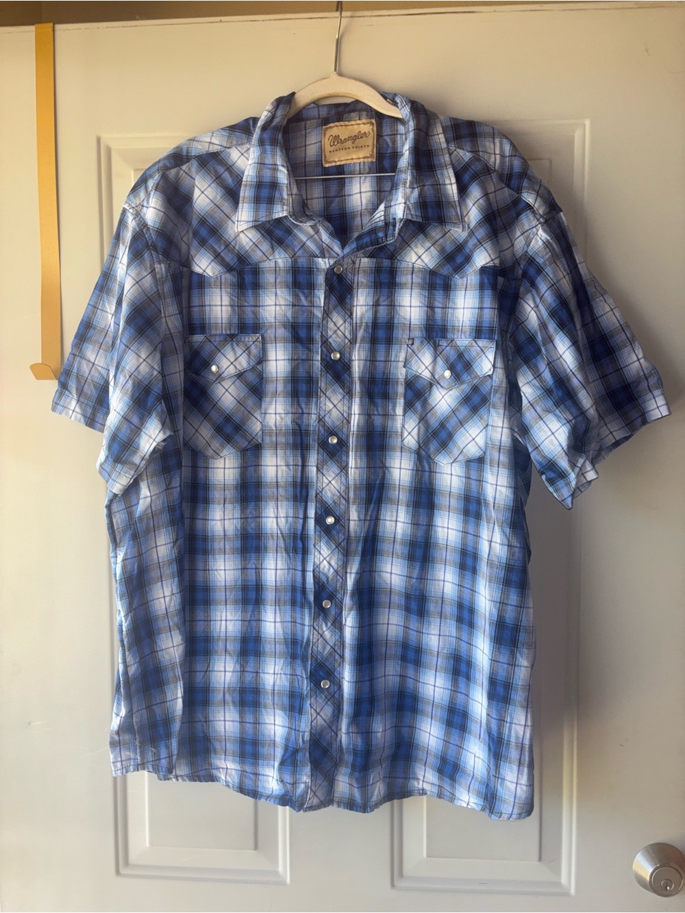 Wrangler blue plaid pearl snap shirt size 3XL